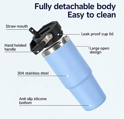 900ml Stainless Steel Tumbler Reusable Water Cup With Lid & Straw
