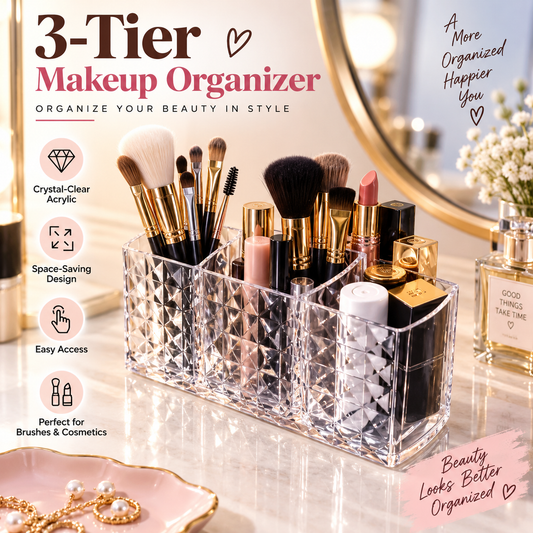 3 Section Clear Acrylic Brush Holder Organizer