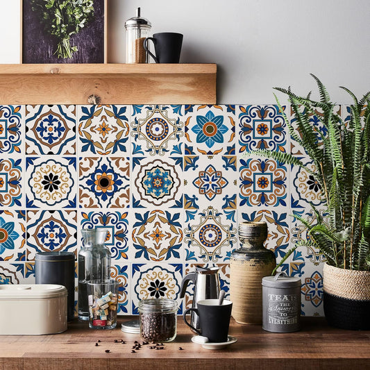 12Pcs Mediterranean Moroccan Peel and Stick Tile Stickers
