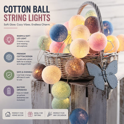 10pcs Decorative Pastel Cotton Ball LED String Lights