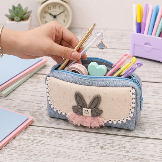 Adorable Rabbit Pencil Case – Cute Zipper Pouch for School, College & Study