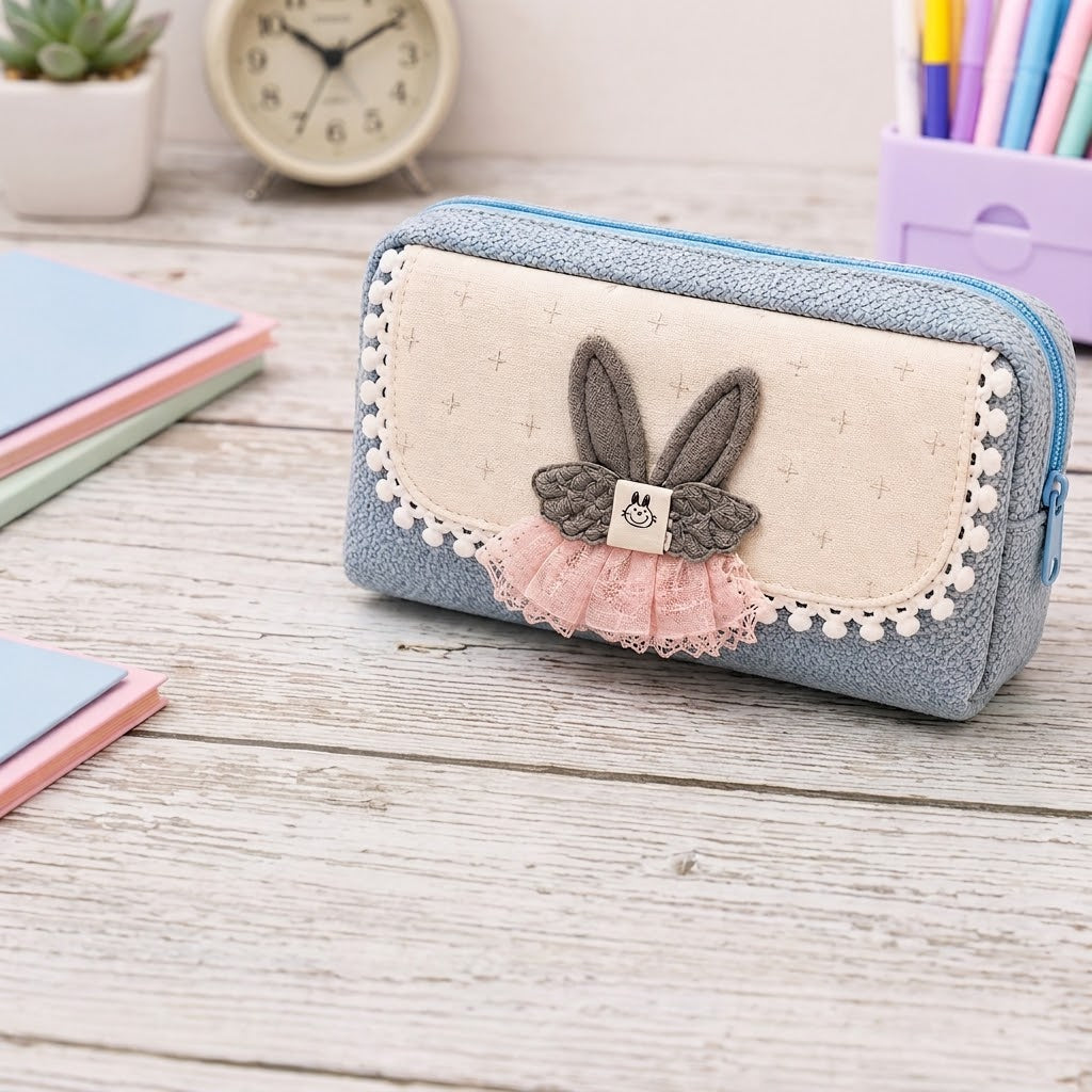 Adorable Rabbit Pencil Case – Cute Zipper Pouch for School, College & Study