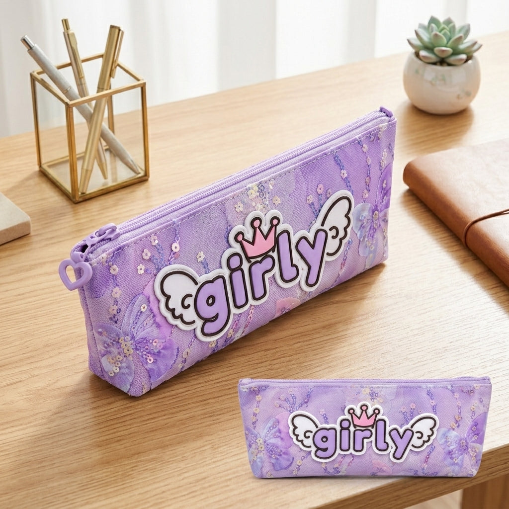 Aesthetic Purple Pencil Case – Girly School Stationery Storage Pouch