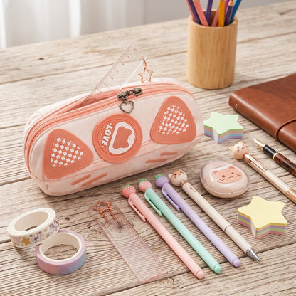 Cartoon Bear Stationery Pouch – Trendy Checkerboard Pencil Organizer for Kids