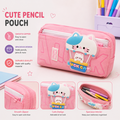 Cartoon Cat Pencil Pouch – 3D Design Stationery Case for School & Study
