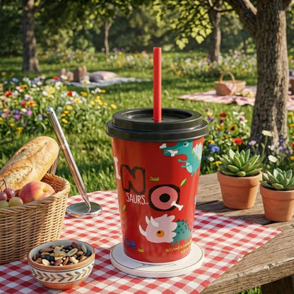 Cartoon Character Cup with Straw