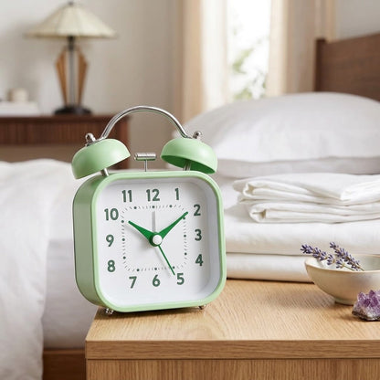 Classic Pastel Alarm Clock Compact Silent Bedside Table Clock