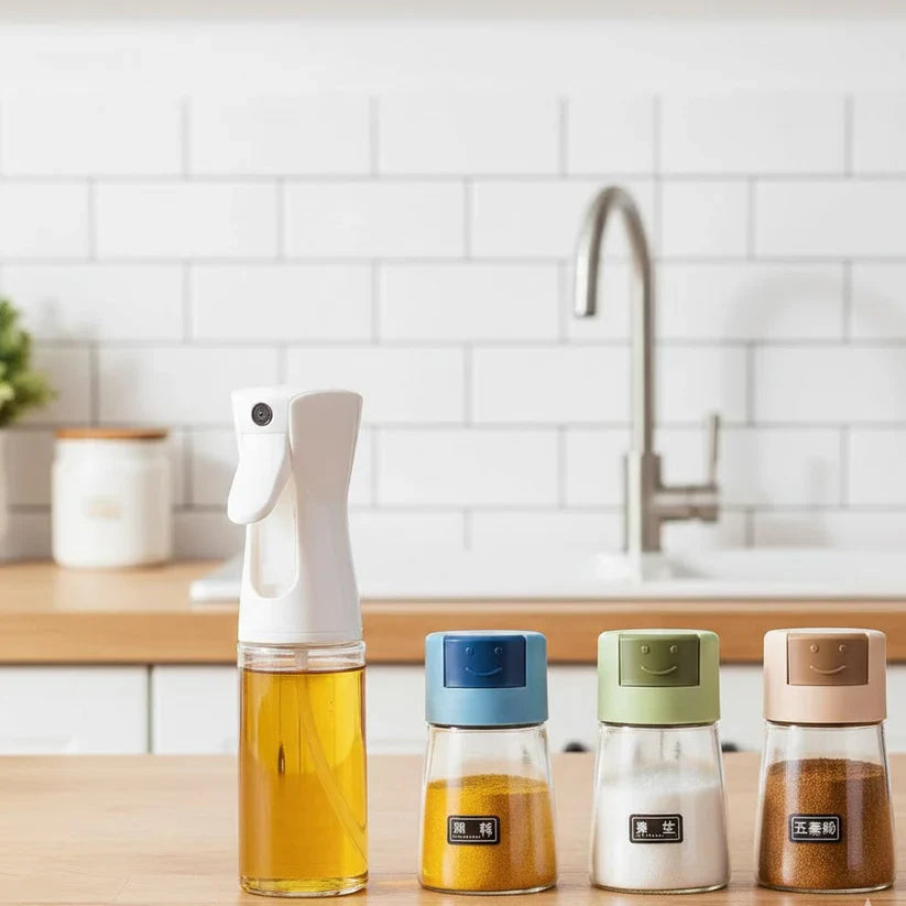 4Pcs Premium Oil & Spice Jars Countertop Set, Kitchen Accessories 