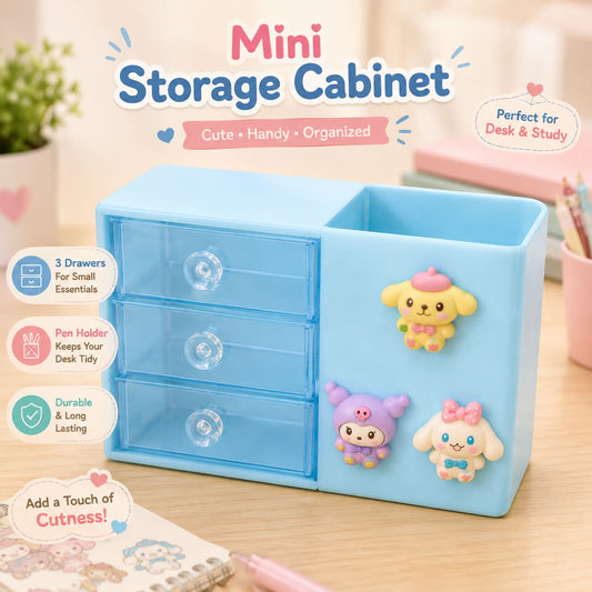 Cute 3-Drawer Desk Organizer – Sanrio Style Storage Box for Small Essentials
