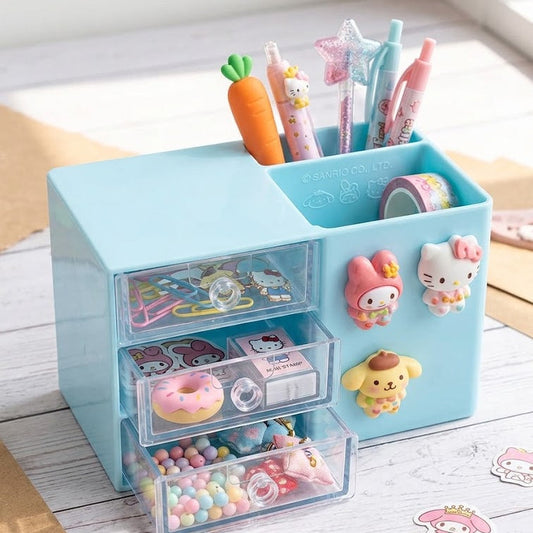 Cute 3-Drawer Desk Organizer – Sanrio Style Storage Box for Small Essentials