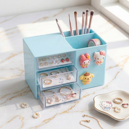 Cute 3-Drawer Desk Organizer – Sanrio Style Storage Box for Small Essentials