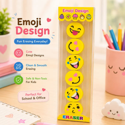 Cute Emoji Round Erasers – Yellow Smiley Face Pencil Erasers for Kids