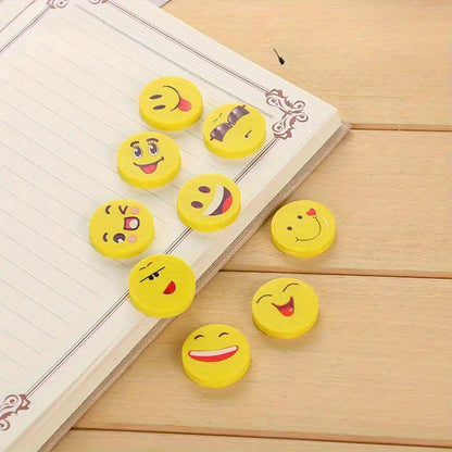 Cute Emoji Round Erasers – Yellow Smiley Face Pencil Erasers for Kids