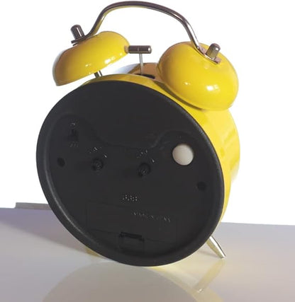 Cute Emoji Twin Bell Alarm Clock – Yellow Analog Table Clock for Kids & Teens