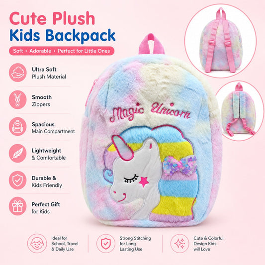 Cute Unicorn Furry School Backpack – Soft & Cozy Plush Bag for Kids