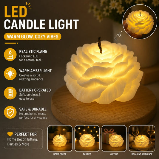Decorative Rose LED Candle – Flameless Battery-Operated Flower Light