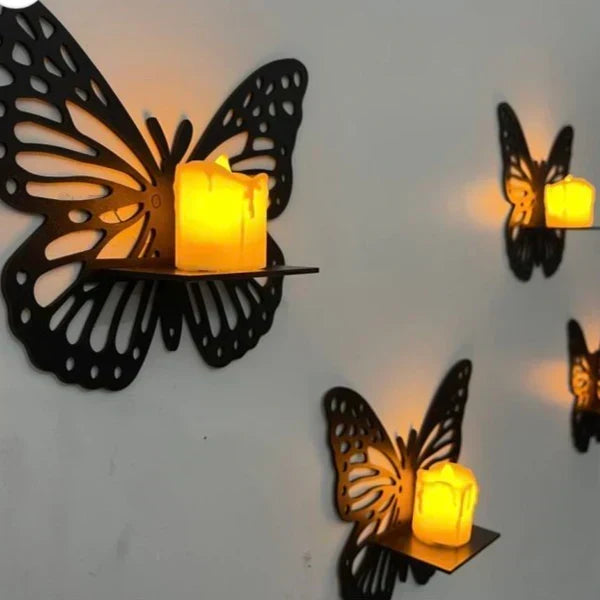 Decorative Wooden Butterfly Candle Set, Home and Wall Decor 