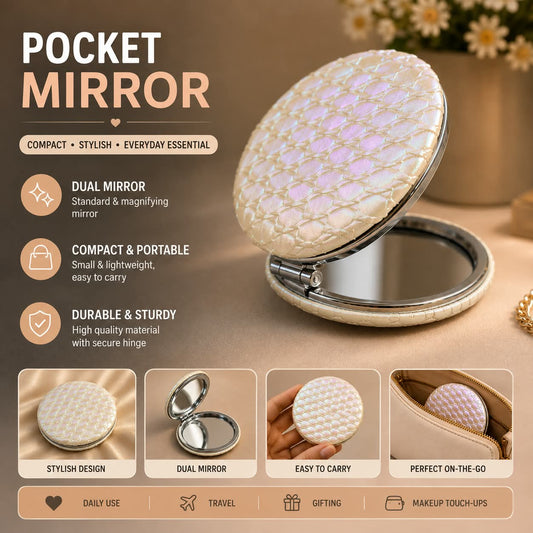 Eco Friendly PU Leather Fish Scale Cosmetic Double Sided Mirror