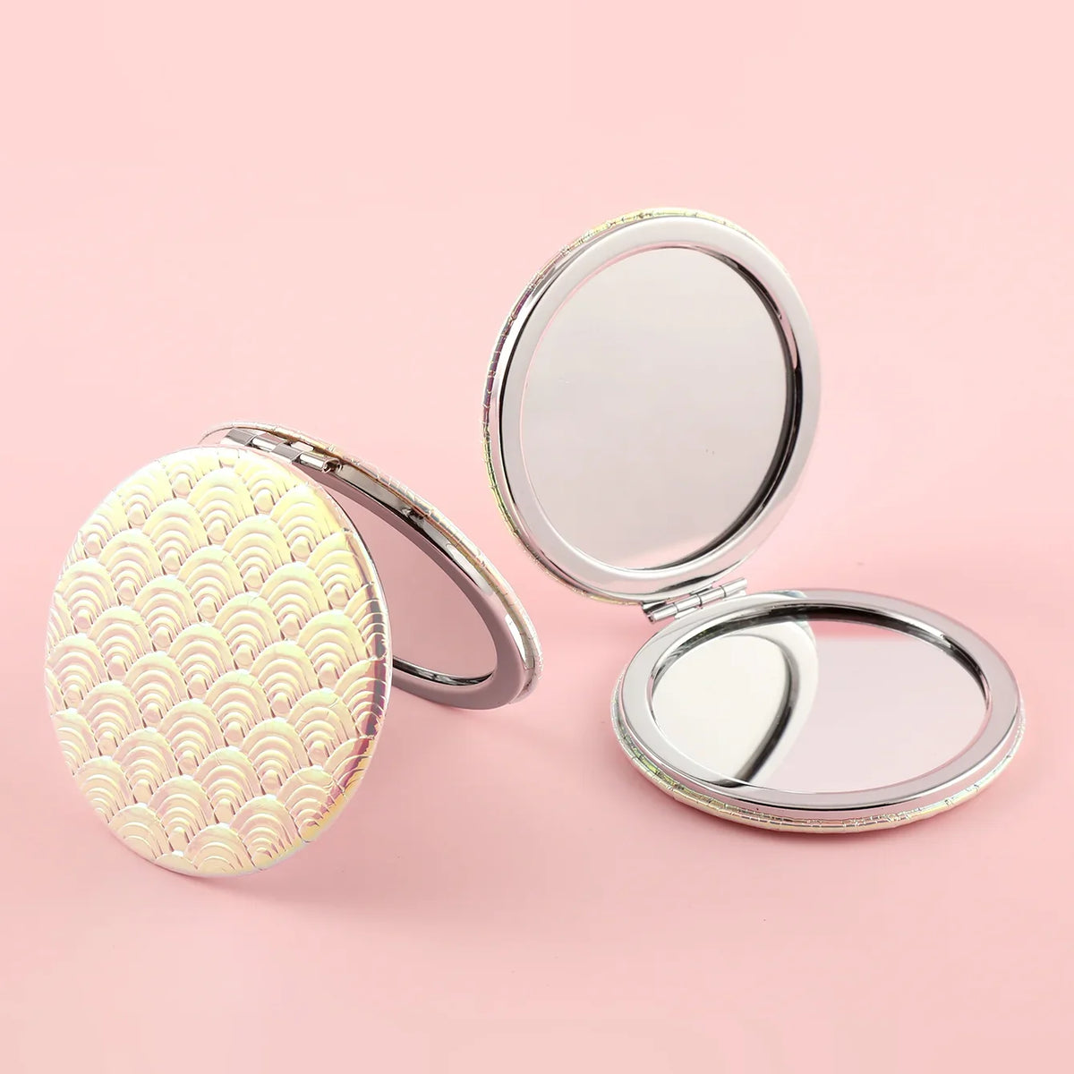 Eco Friendly PU Leather Fish Scale Cosmetic Double Sided Mirror