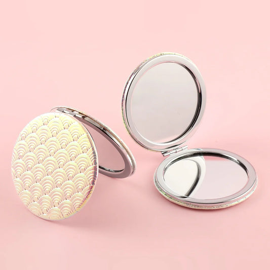 Eco Friendly PU Leather Fish Scale Cosmetic Double Sided Mirror