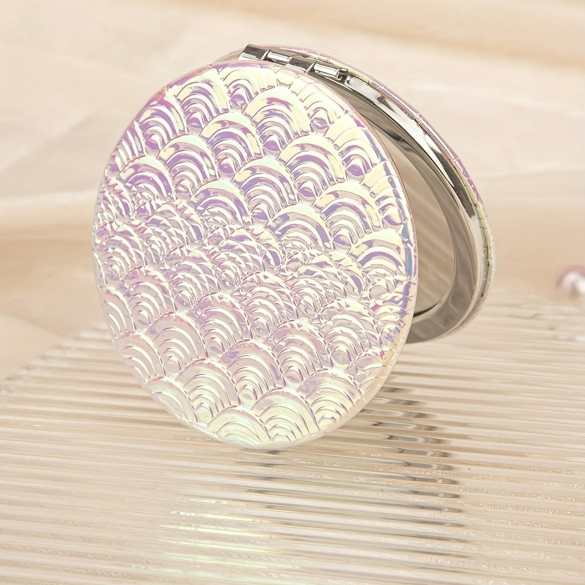 Eco Friendly PU Leather Fish Scale Cosmetic Double Sided Mirror