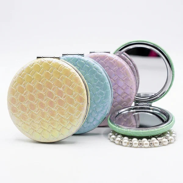 Eco Friendly PU Leather Fish Scale Cosmetic Double Sided Mirror