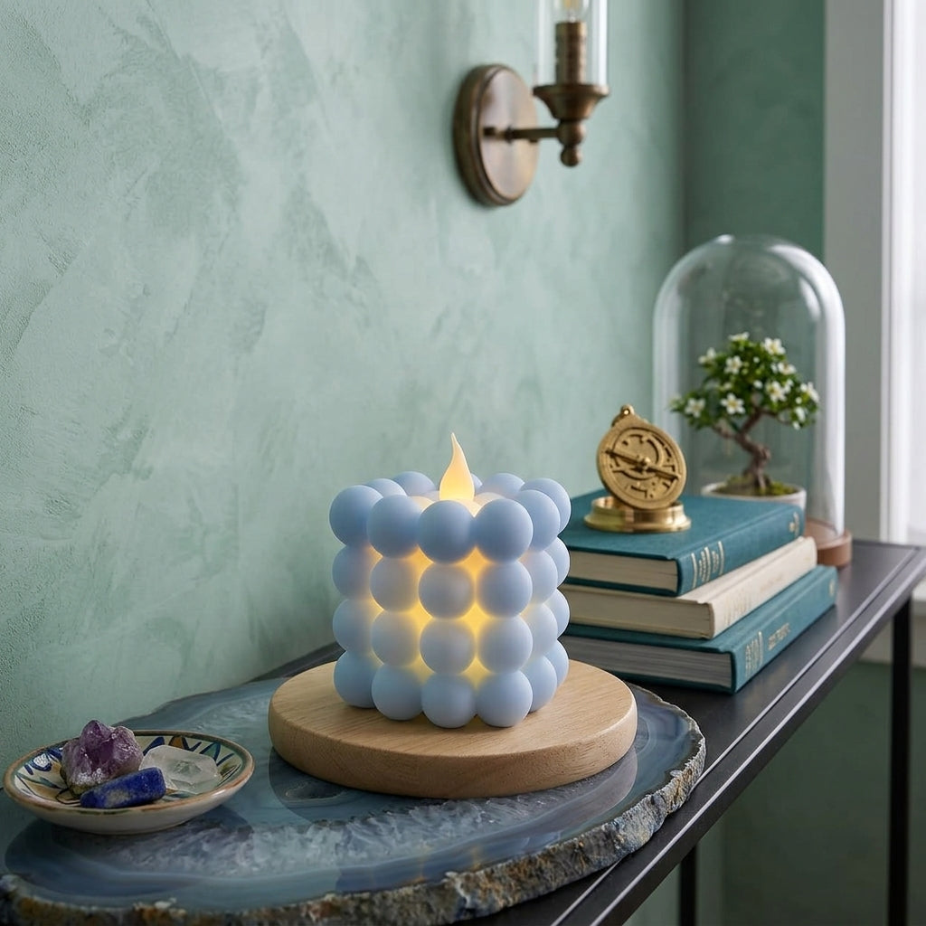 Flameless Cube Bubble Candle – LED Flickering Light for Tabletop Decoration