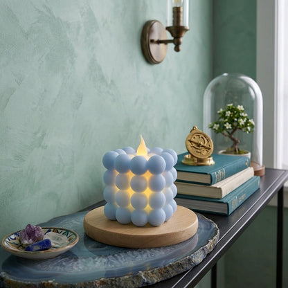 Flameless Cube Bubble Candle – LED Flickering Light for Tabletop Decoration