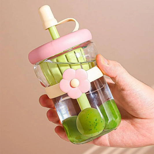 Flower Pattern Glass Drinking Tumbler 500ml