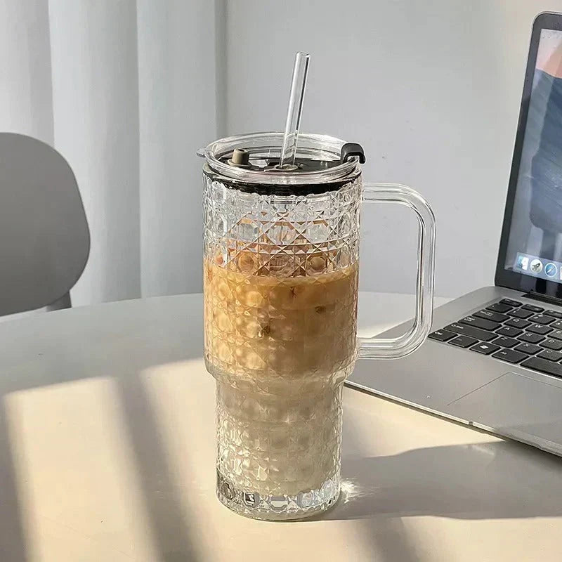 Glass Drinking Tumbler with Straw – Home and Living 