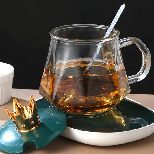 Glass Mug with Crown Cover Lid