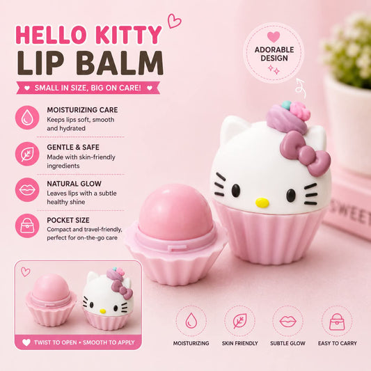 Hello Kitty Moisturizing Lip Balm – Cute Cupcake-Shaped Twist-Up Lip Care