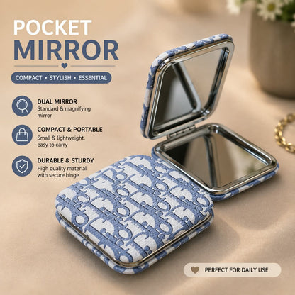 Iconic Blue Dior Inspired Square Compact Pocket Double Sided Mirror
