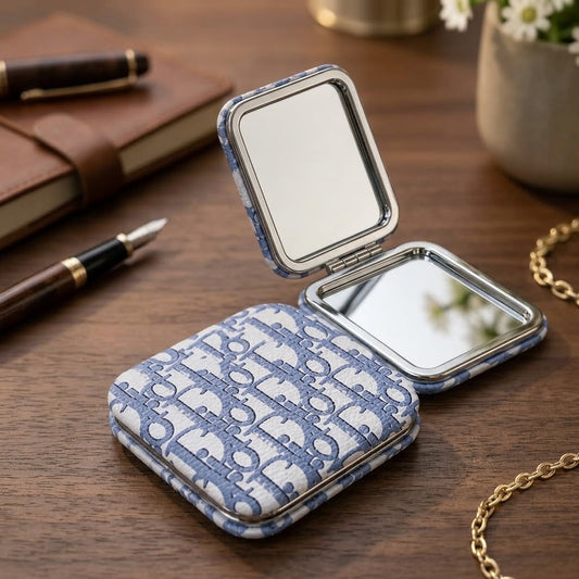 Iconic Blue Dior Inspired Square Compact Pocket Double Sided Mirror