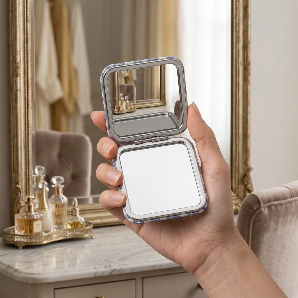Iconic Blue Dior Inspired Square Compact Pocket Double Sided Mirror
