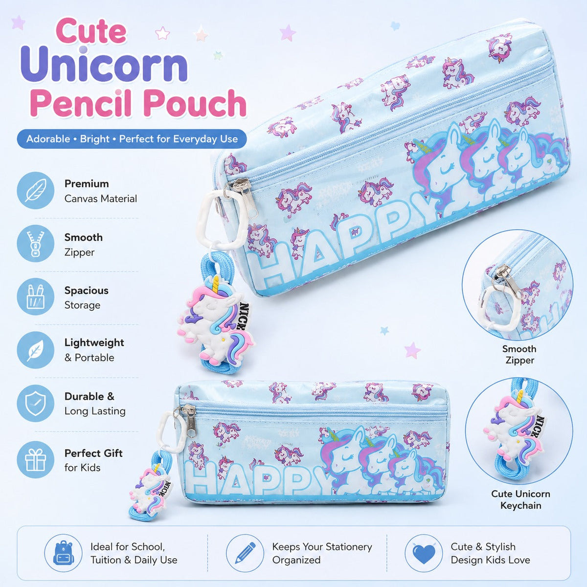 Kawaii Unicorn Pencil Case – Cute Stationery Organizer for Kids & Girls