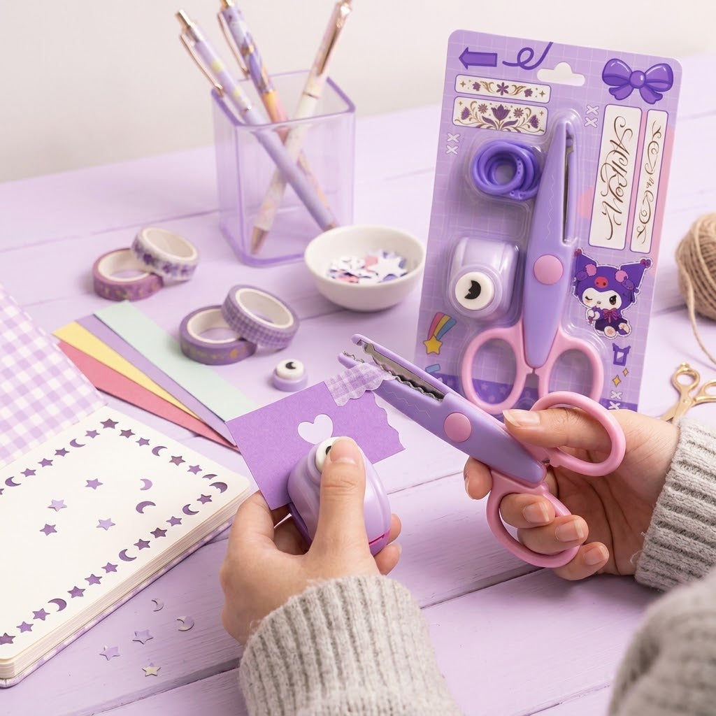 Kuromi DIY Stationery Set – Craft Scissors & Paper Punch for School Projects