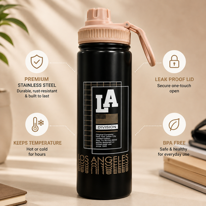 LA Print Stainless Steel Water Bottle – Insulated Sports Bottle with Leak-Proof Lid