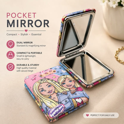 Mini Rectangular Folding Mirror – Cute Cartoon Design Portable Beauty Mirror