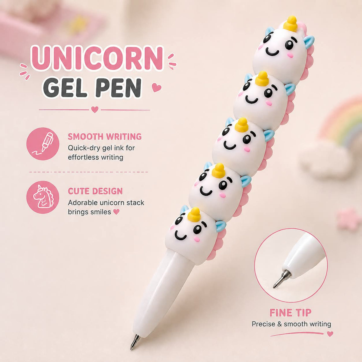 Mini Unicorn Gel Ink Pen – Cute Fine Point Writing Pen for Kids & School