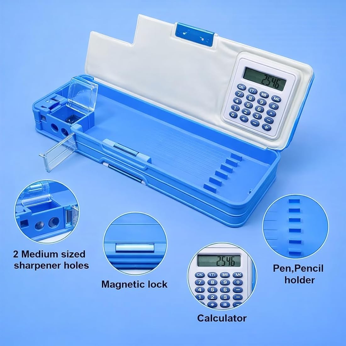 Princess Pencil Storage Box – Plastic Geometry Case with Calculator & Pop-Up Sharpener