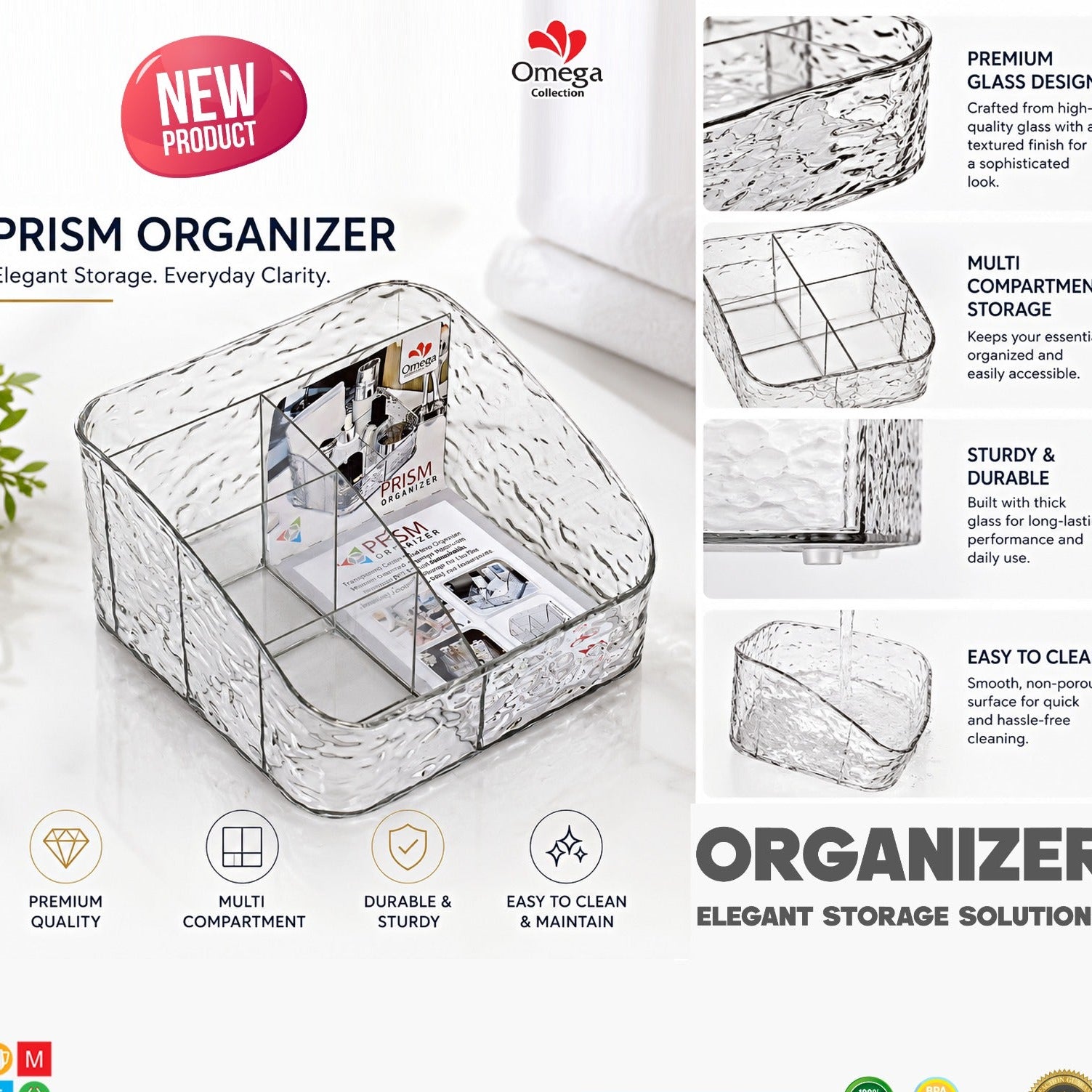 Prism Makeup Organizer Box with Spacious Compartments