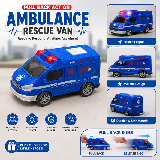 Pull Back Action Ambulance Rescue Van Toy For Kids (Random Color)