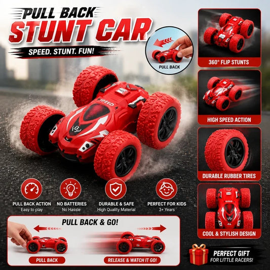 Pull Back Stunt Car Toy 360° Flip Action Racing Car For Kids (Random Color)