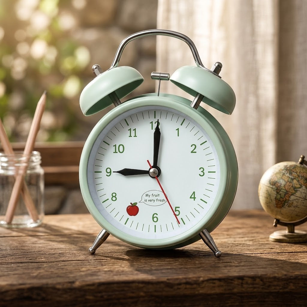 Retro Mint Green Alarm Clock – Classic Double Bell Analog Table Clock
