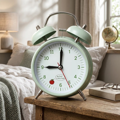 Retro Mint Green Alarm Clock – Classic Double Bell Analog Table Clock