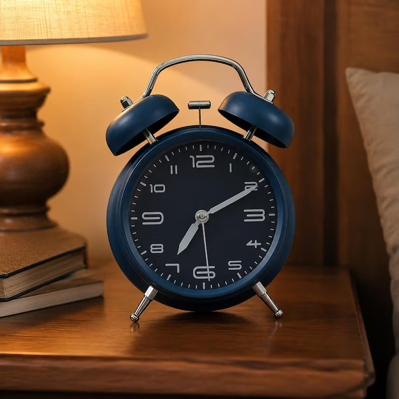 Retro Twin Bell Alarm Clock – Stylish Dark Teal Analog Clock for Bedroom
