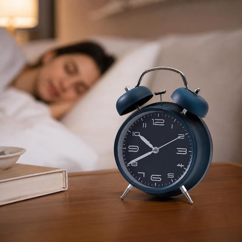 Retro Twin Bell Alarm Clock – Stylish Dark Teal Analog Clock for Bedroom