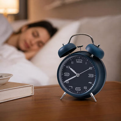 Retro Twin Bell Alarm Clock – Stylish Dark Teal Analog Clock for Bedroom