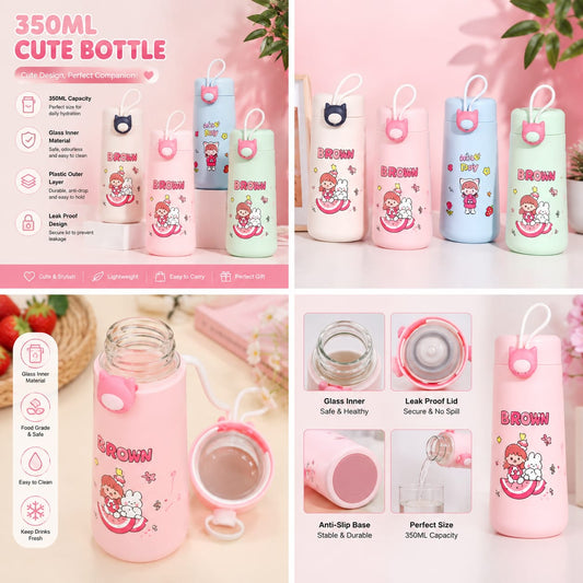 Reusable Cartoon Glass Bottle – Adorable Character Printed Water Bottle